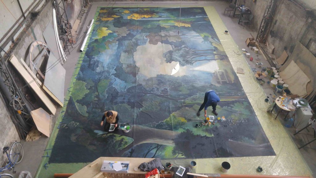 Wall painting - autumn landscape - trees - in progress 2