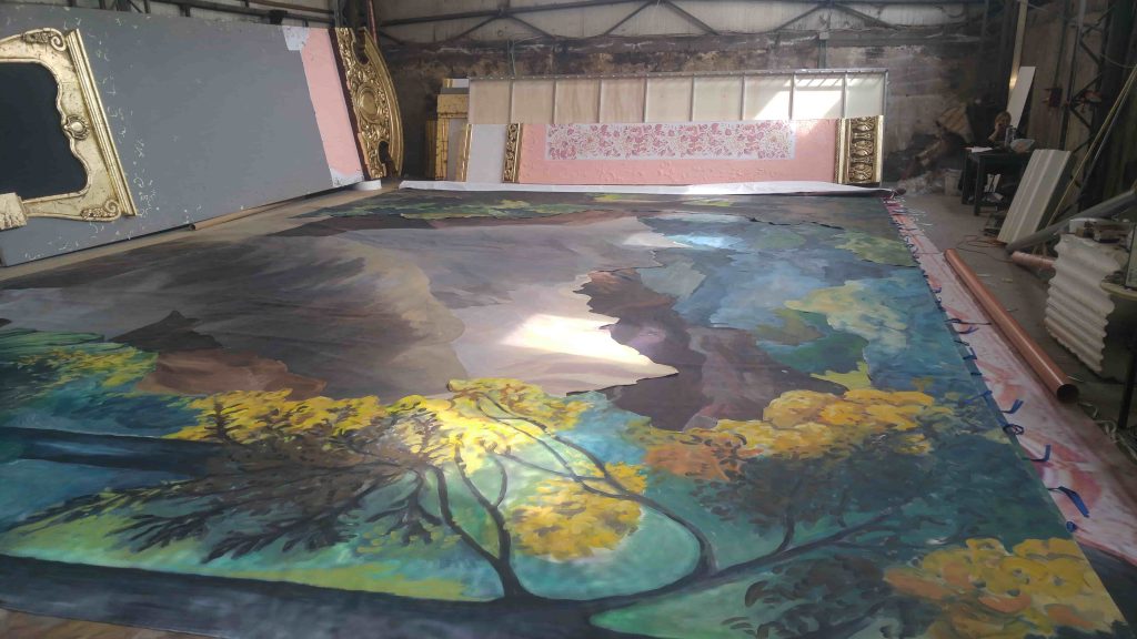 Wall painting - autumn landscape - trees - in progress 4