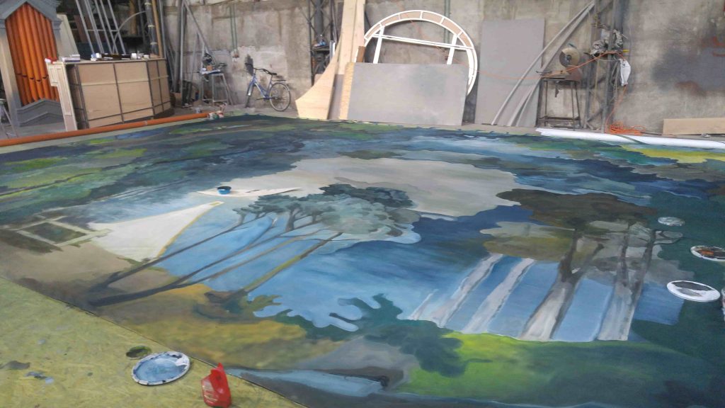 Wall painting - autumn landscape - trees - in progress 5